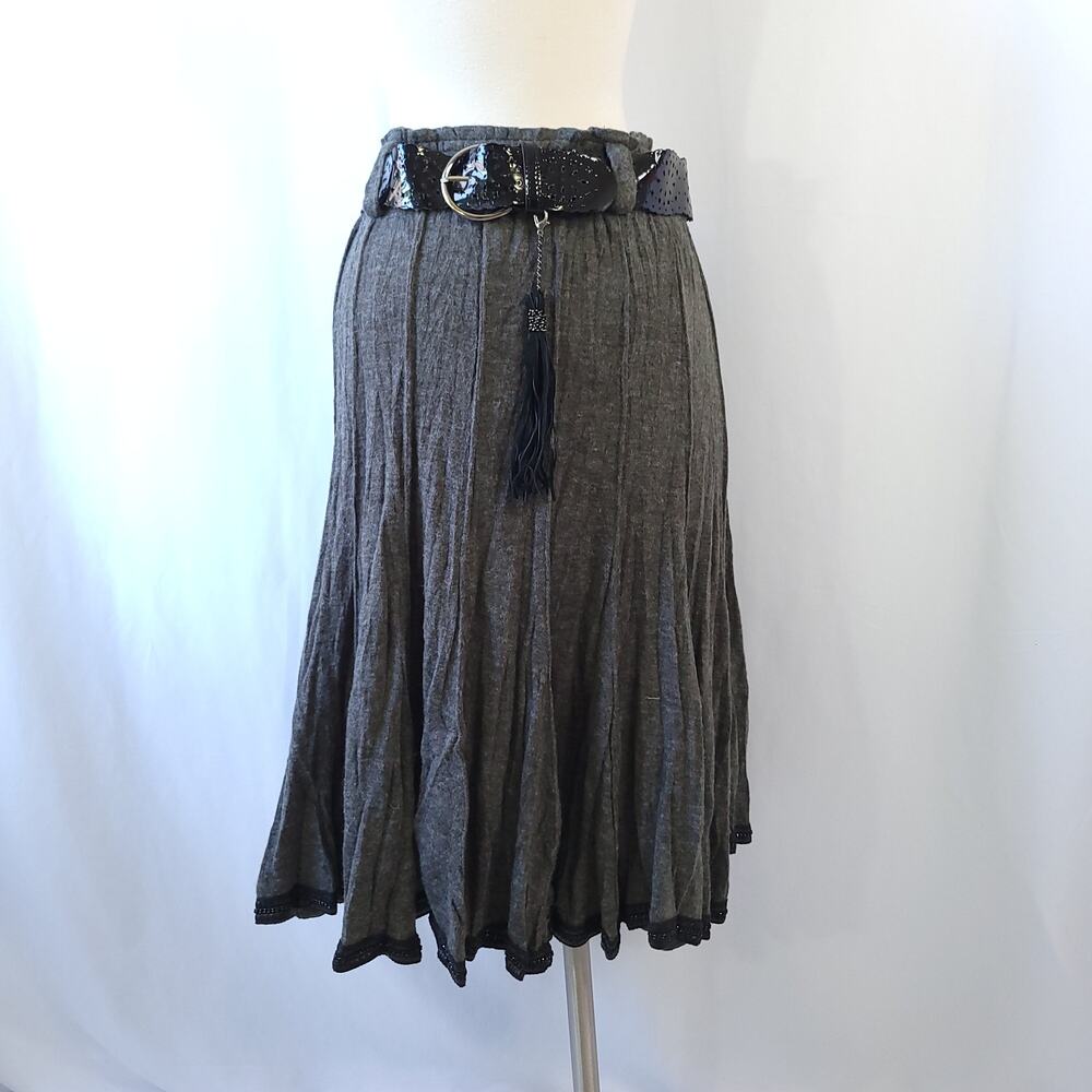 Linea Domani NEW Ribbed Knit Midi Sweater Skirt Gray Belted Size Small